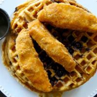 Chick'N & Waffles · Contains 2 waffles and your choice of chick'n drummies or chick'n tenders.