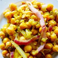 Chickpea Salad · Garbanzo beans mixed with peppers and onions.