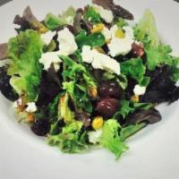 Lady Jane Salad · Gluten-free. Mixed greens, dried cranberries, pistachios, red grape halves, goat cheese, wit...