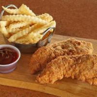 Kid Chicken Tenders · Ages 12 and under. Served with choice of strawberry apple sauce or french fries. Served with...