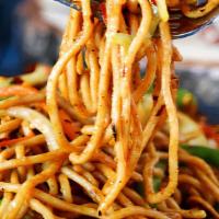 Chow Mein · 6 ounch Spaghetti noodles onion chopped garlic ginger fresh vegetables, ( 3ounch chicken bee...