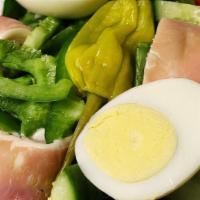 Chef Salad · Ham, Turkey, Provolone, Tomatoes, Hard Boiled Eggs, Salad Greens