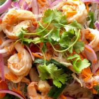 Glass Noodle Salad · Bean thread noodles mixed with shrimp, ground chicken, onions, carrots, celery, finished wit...