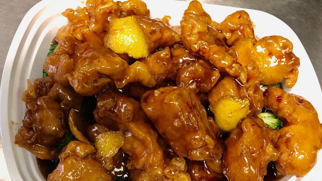 Orange Chicken · Spicy. Chunks of chicken deep fried with batter and sautÃ©ed in orange peel and our hot sauce.