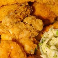 2 Fried Fish Fillets With 7 Fried Scallops With 2 Sides · 