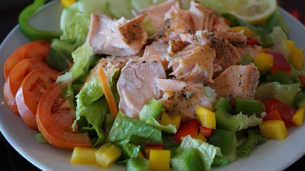 Salmon Salad · Fresh grilled salmon with seafood salad