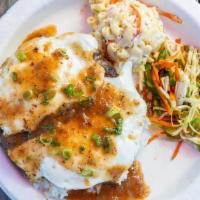 Loco Moco · Homemade hamburger patty smothered in beef gravy served with rice and fried egg