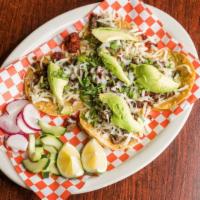 Mini Tacos · Five minis. Bistec, pastor pollo or campechanos with onions cilantro, avocados, white cheese...