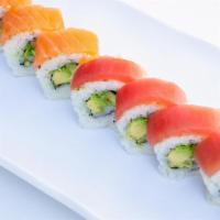 Rainbow · California roll topped with salmon and tuna