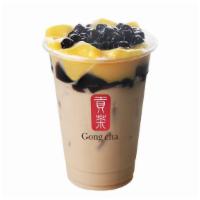 Earl Grey Milk Tea With 3Js · Serve With Pearl, Grass Jelly& Pudding.