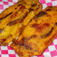 Aborrajados · 2 pieces of deep fried sweet plantain stuffed with cheese.