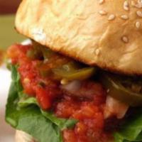 Mexi-Cali Aquarian Burger · Boogie down. Impossible burger, pepper jack, avocado, tomato, pickled red onion, cilantro ma...