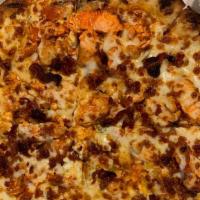 Buffalo Chicken Pizza · House buffalo sauce, shredded mozzarella, mascarpone, blue cheese, crumbles, red onions, gri...