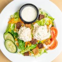 Grilled Chicken Salad · A fresh mix of lettuce, tomato, two-cheese blend, cucumbers, carrots and crunchy croutons to...