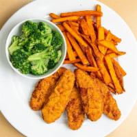 Chicken Tenders Dinner · Our delicious juicy, golden tenders, and served with two side order choices.