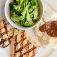 Char Grilled Chicken Dinner · Generous portion of chicken cooked over the grill and served with two side order choices.