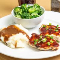 Char Bbq Grilled Chicken Dinner  · A generous portion of juicy chicken cooked over the grill topped with Honey Barbecue Sauce a...