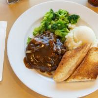 Chopped Sirloin Dinner  · Chopped sirloin with mushrooms and gravy. Served with two side order choices and a grilled r...