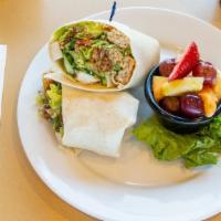Grilled Chicken Caesar Wrap · Sliced grilled chicken with crisp romaine lettuce. tomato, bacon bits, crunchy croutons, par...
