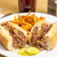 Philly Cheese Steak Loaded Sandwich  · Tender, shaved steak smothered with onions, mushrooms, peppers and melted cheese on a toaste...