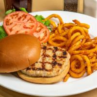 Turkey Burger · A delicious 1/3 pound, juicy all white meat turkey burger served with mayo, crisp lettuce an...