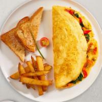 Western Country Scramble · Eggs, onion, red pepper, and ham. Served with home fries.