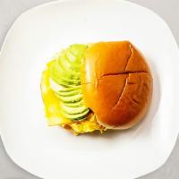 Avocado, Egg & Cheese Sandwich · Avocado, scrambled egg, and cheddar cheese served on a bread.