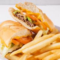 Cheese Steak Sandwich With Fries · come on a Italian roll.