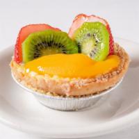 Fresh Fruit Tartelette  · A delicious pastry made with a layer of pie crust, filled with vanilla custard, and topped w...