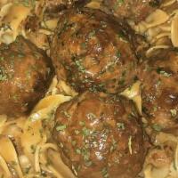 Swedish Meatballs · (Only Thursdays) Served over egg noodles sold with two sides. 
$!5.00 Large sold with two si...