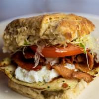 Southern Cali · Classic biscuit, grilled chicken, maple candied cured bacon, fresh avocado, sliced tomato, l...