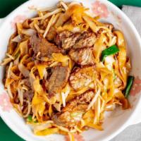 Beef Chow Fun · Beef, green onion, and bean sprouts sautéed with flat rice noodles.