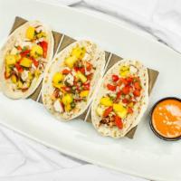 Grande Street Tacos (3) · Grilled steak or chicken served on fresh large flour tortillas with pico de gallo, guacamole...