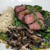 Keto Bowl · Wood-grilled Angus beef Sirloin served over a hearty mix of cauliflower “rice”, garlic-roast...