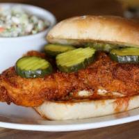 Stroud’S Spicy Hot Chicken Sandwich · Breaded, boneless chicken breast dipped in our Stroud’s Spicy Hot sauce, topped with sweet p...