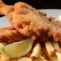 Fish & Chips · Light and flaky white fish, beer-battered and fried to a golden brown. Served with French fr...