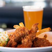 Chicken Tenders · Four tenders marinated in buttermilk, hand-breaded, and lightly fried. Served with French fr...
