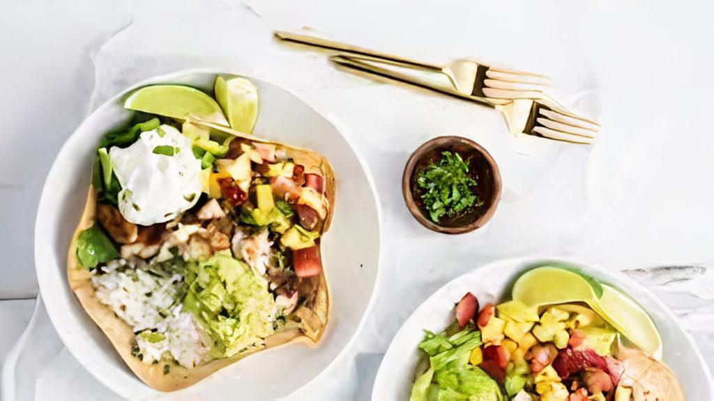 Grilled Fish Burrito Bowl · Grilled fish, rice, black beans, pico de gallo, lettuce