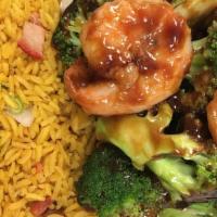 Shrimp With Broccoli Lunch Special · Served with pork fried rice or white rice and free can soda or wonton soup.