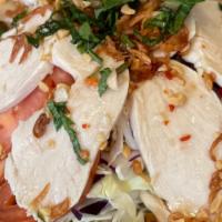 Chicken Cabbage Salad · Spicy. Salad consisting of slices of chicken, shredded cabbage, and tomatoes accompanied by ...