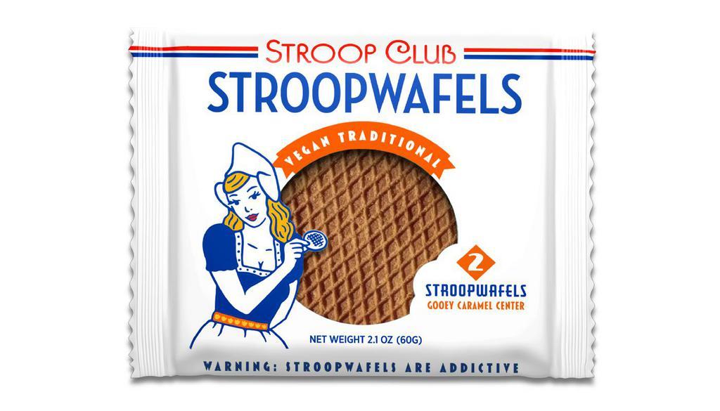 Vegan Caramel Stroopwafels 2-Pack · Two delicious vegan double layered cinnamon cookies, sandwiched together with gooey Dutch Caramel