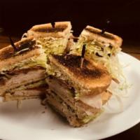 Club Sandwich · Ham, roast beef, or turkey white or wheat bread on a
Triple decker sandwich served with baco...
