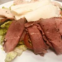 Chef Salad · Mixed greens, tomatoes, Cucumbers, roasted beef, turkey and provolone cheese with oil and vi...