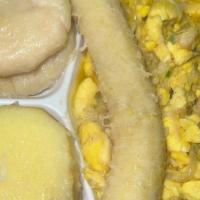 Ackee & Saltfish · Jamacian breakfast, served with 4 dumplings and boiled green bananas