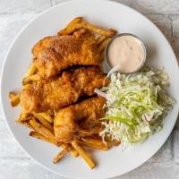 Fish And Chips · Haddock. Brown Ale. Duck Fat Fries. House Slaw. Remoulade.