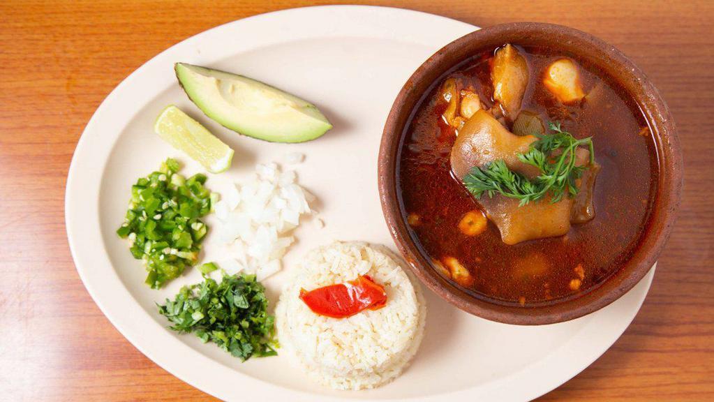 Sopa De Res · All served with rice and tortillas. todos los platos incluyen tortillas y arroz.