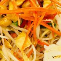 Som Tum · Shredded papaya & carrots, cherry tomatoes, and green beans. Tossed with peanuts, fresh lime...