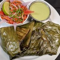 Meen Pollichathu (Pomfret) (Premium) · Whole Pomfret marinated, wrapped with Banana Leaves and cooked on grill top. (Kerala Style)