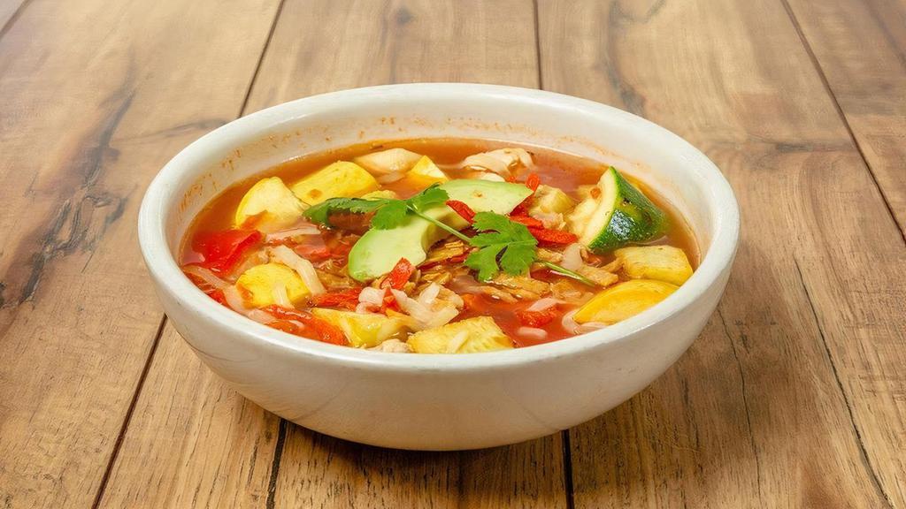 House-Made Tortilla Soup · Our original recipe made fresh every day! Chicken broth, tender chicken, garden-fresh vegetables, jack cheese and fresh avocado.