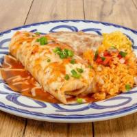 Burrito Especial - Chicken Machaca · Seasoned shredded chicken, jack cheese and ranchera sauce. Served with refried beans and rice.